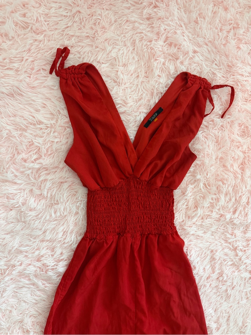 Red V-Neck Smocked Waist Sleeveless jumpsuit